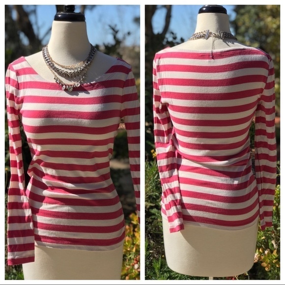 BANANA REPUBLIC red & white striped tee shirt, size XS - Picture 1 of 8